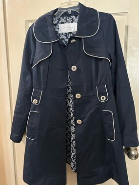 Jessica Simpson Navy Trench Coat with White Piping Trim